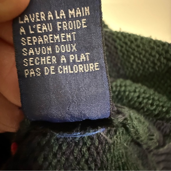 Vintage 90’s Tommy Hilfiger Striped Red navy green Men's L Sweater crew neck - Picture 9 of 10